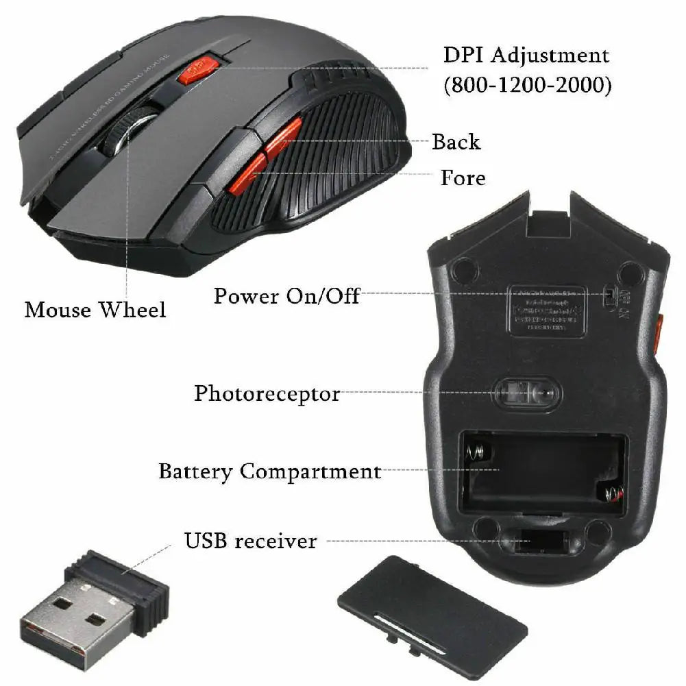 2.4Ghz Mini Wireless Optical Gaming Mouse & USB Receiver 1200 dpi for PC Laptop