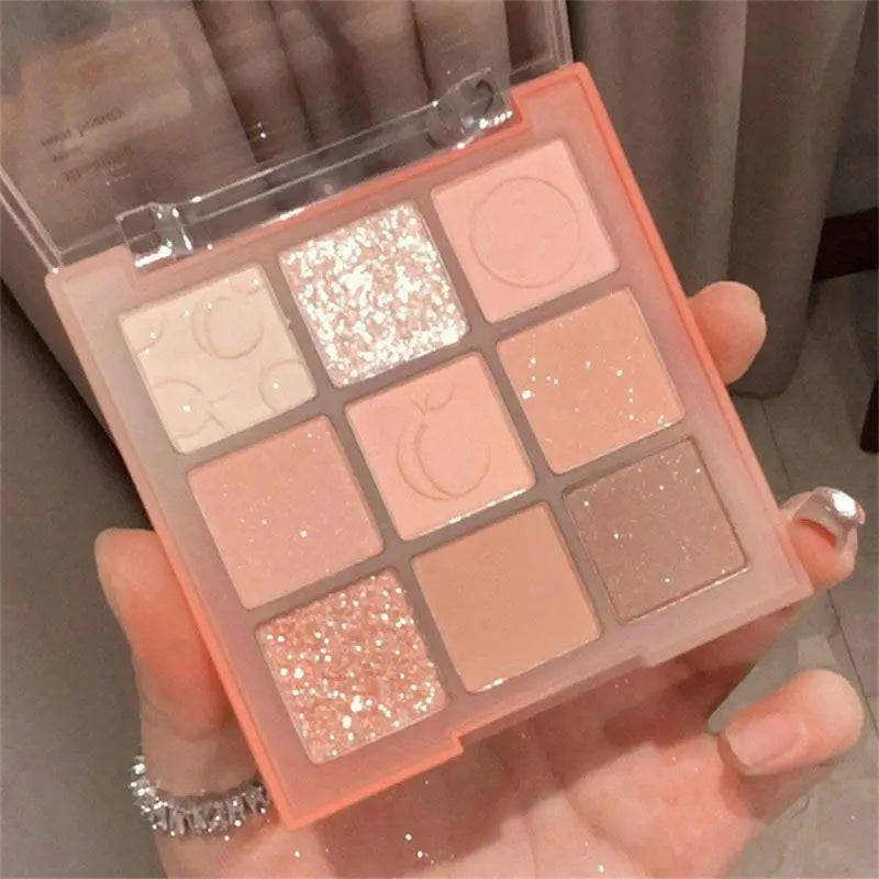 DIKALU New Nine-color Eyeshadow Palette Rose Pink Color Pearly Matte Glitter Eyeshadow Shiny Eye Shadow Long-lasting Eye Makeup