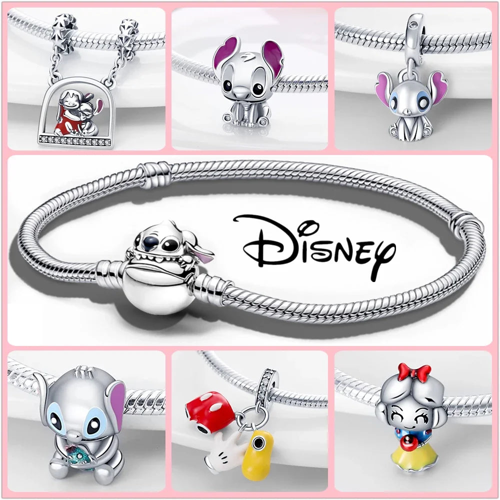 Disney Lilo Stitch Series Charms Silver 925 Original Fit Bracelet Silver 925 Disney Beads Charm for Women Jewelry Making Gift