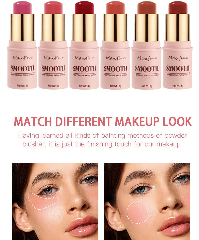 3 In 1 Three Dimensional Blusher Stick Long Lasting Waterproof   Matte Blush Eyeshadow Lip Universal