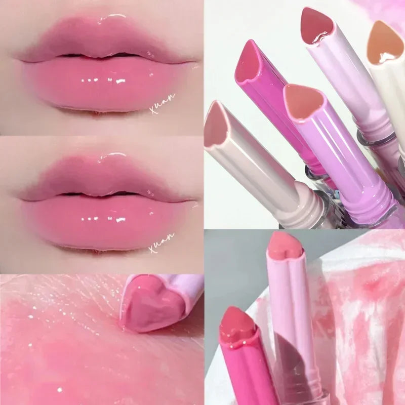 Love Shape Jelly Lipstick Waterproof Non-stick Cup Mirror Solid Lip Gloss Clear Lasting Moisturizing Lip Stick Makeup Cosmetic