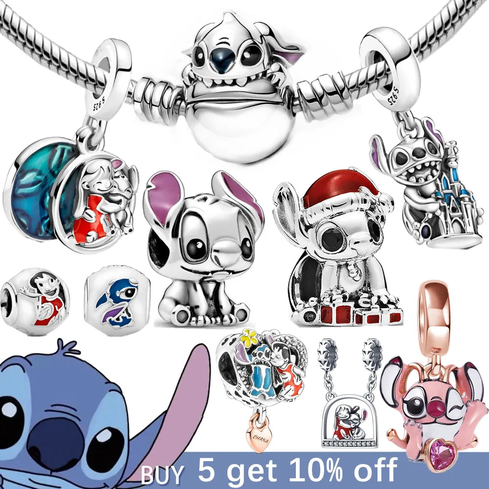 Disney Lilo Stitch Series Charms Silver 925 Original Fit Bracelet Silver 925 Disney Beads Charm for Women Jewelry Making Gift