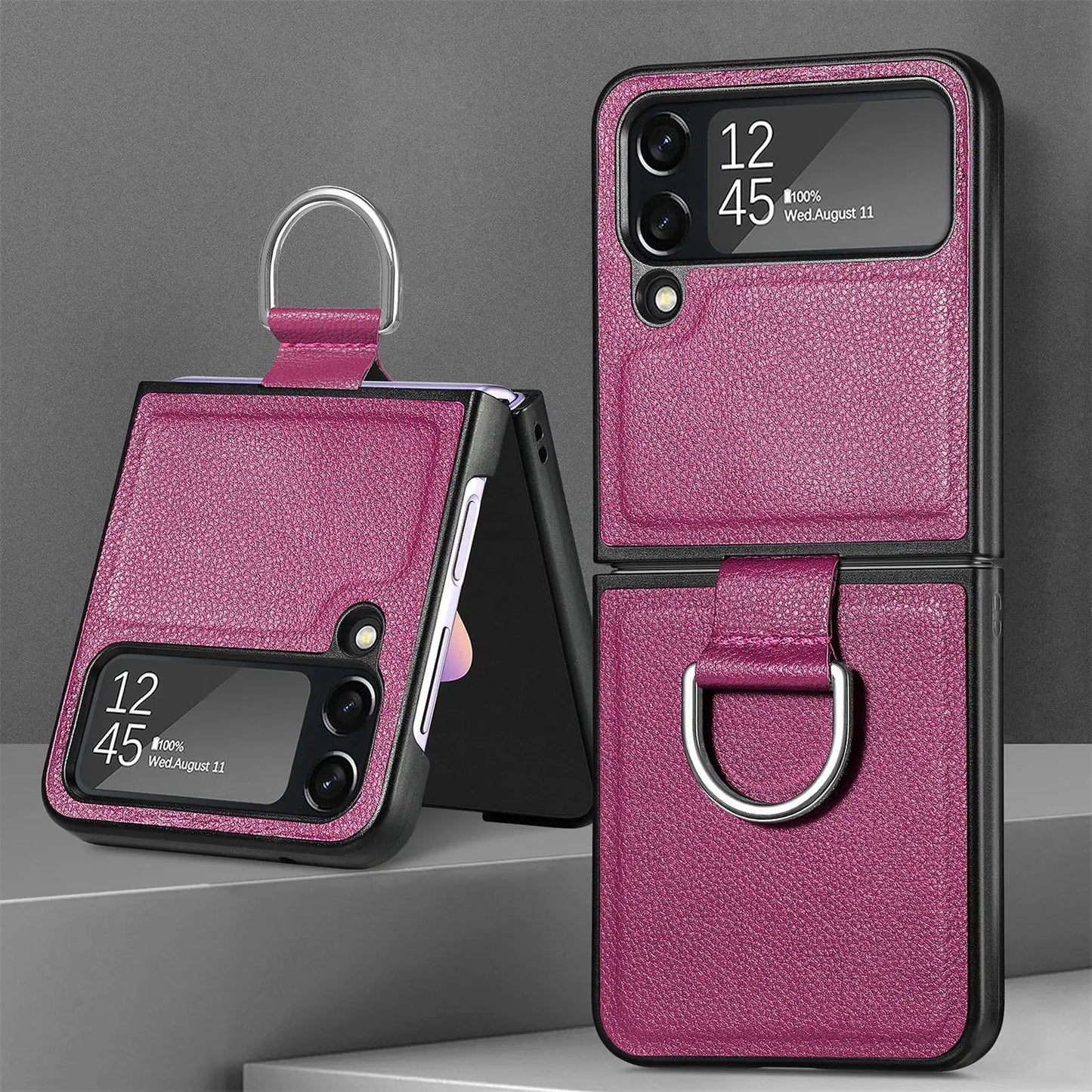 Fall Protection Ring Holder Leather Case for Samsung Galaxy Z Flip 4 5 Flip5 Flip4 Flip3 Flip 3 5G Zflip4 Non-Fingerprint Cover