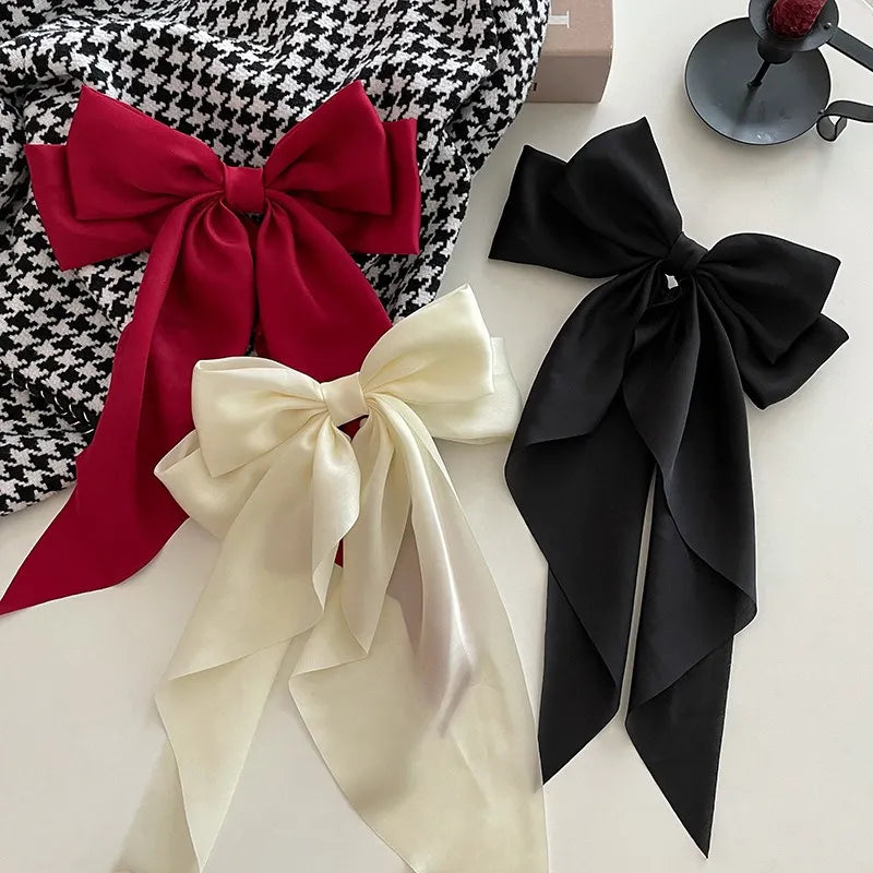 11 Solid Color Satin Ribbon Big Bows Hairpin Spring Clips Hair Accessories for Women Girls Trendy Korean Summer Headwear 2023