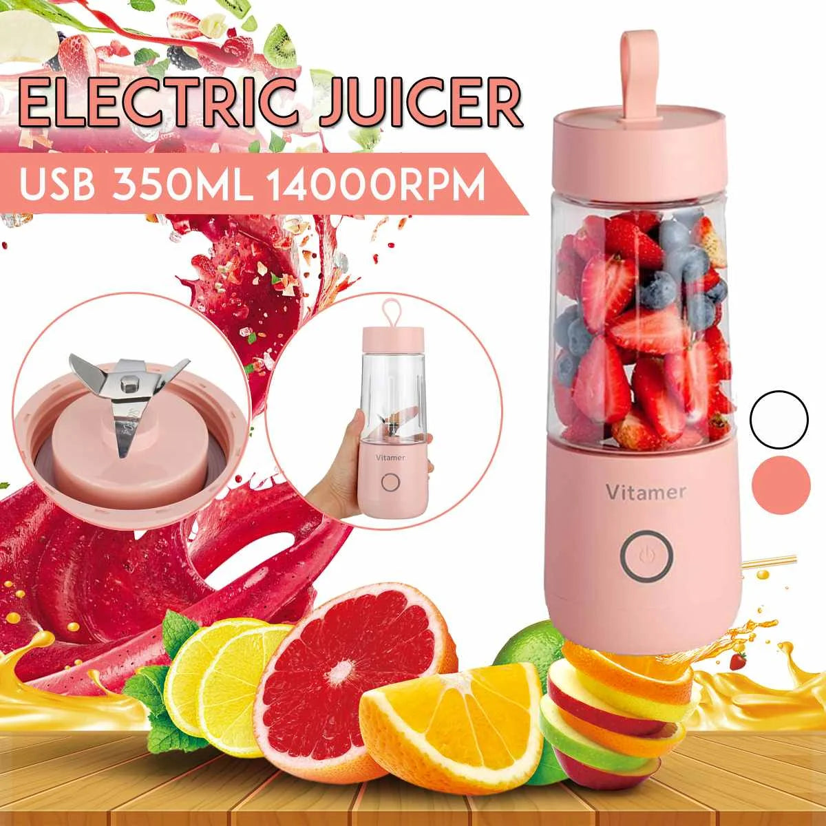 350ml Portable Blender Juicer Electric USB Rechargeable Mixer Smoothie Slushy Cup Fresh Juice Blender Bottle USB Charging Kitch