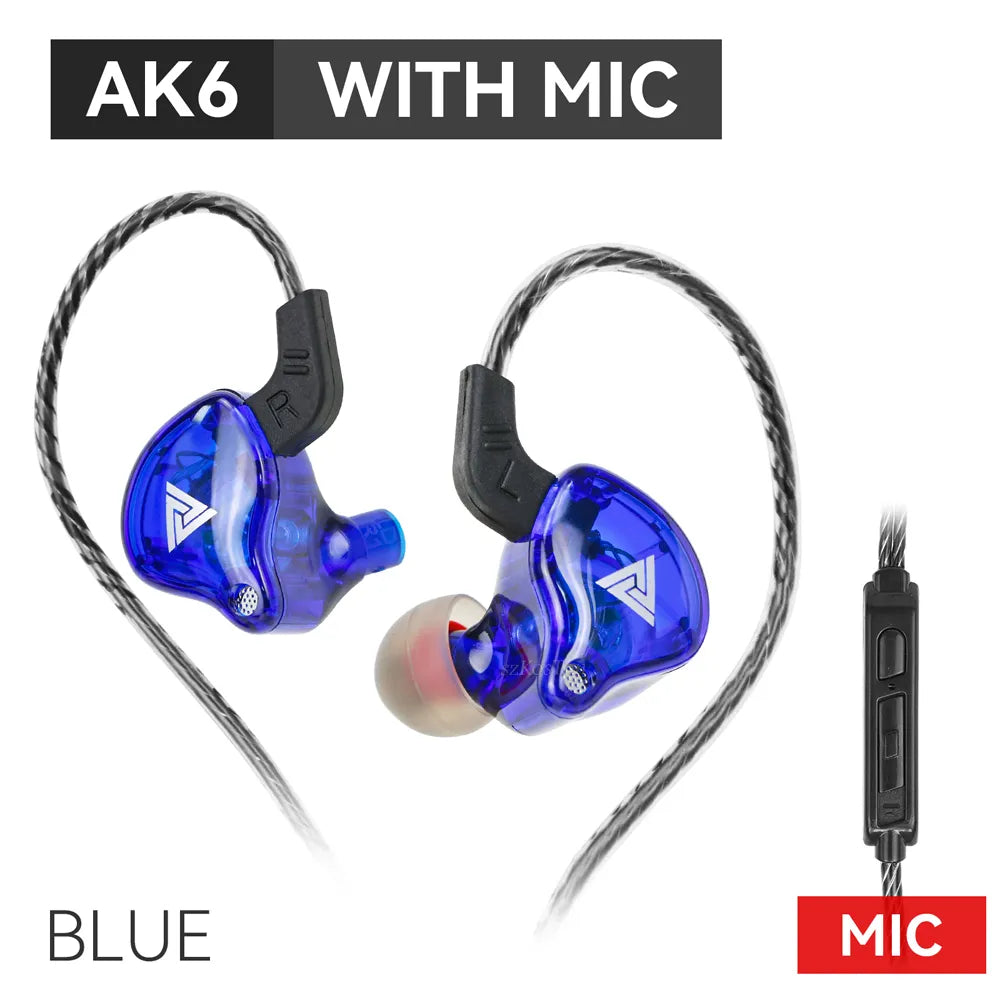 QKZ AK6 Wired Headphones Dual Drive HiFi Earphone with Microphone 3.5mm Sport Running Music Earbuds Bass Stereo Headset Original