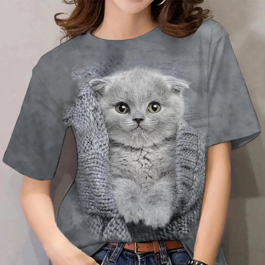 Women's T-shirts For Girls 3D Print Cat Graphic T Shirt Summer Fashion Casual Street Short Sleeve Tops Tees Women's Y2k Clothes