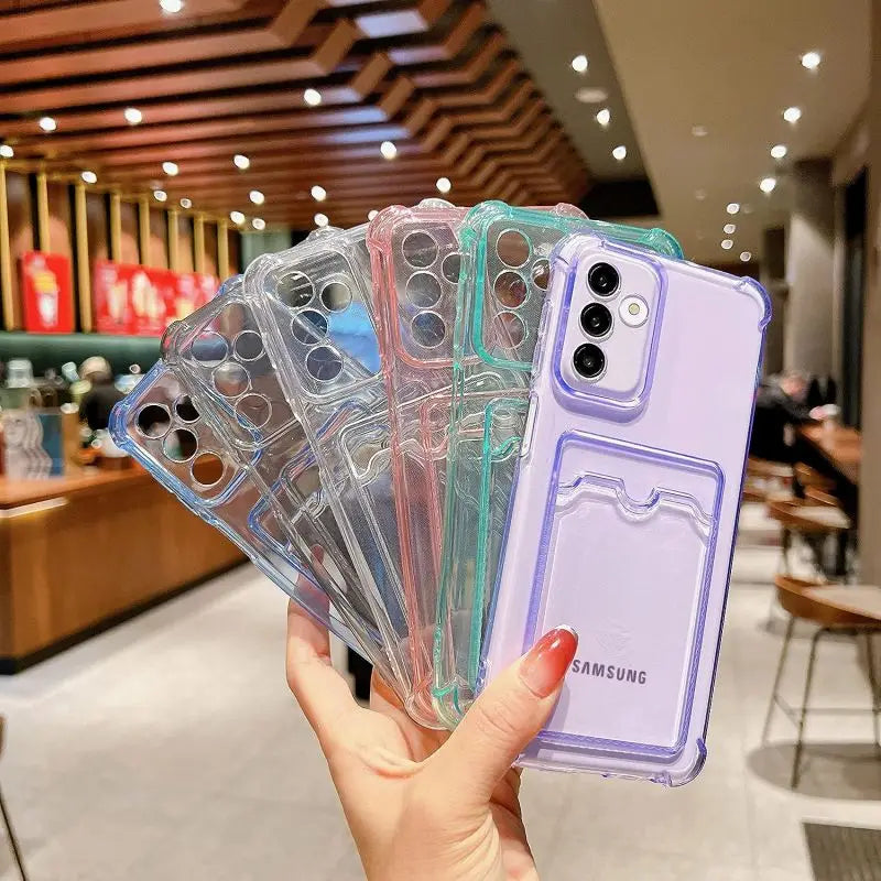 Card Bag Case for Samsung Galaxy A24 A54 5G A14 A34 A23 A52 A21S A42 A50S A30S A50 A72 A52S A22 Shockproof TPU Cover Clear Funda